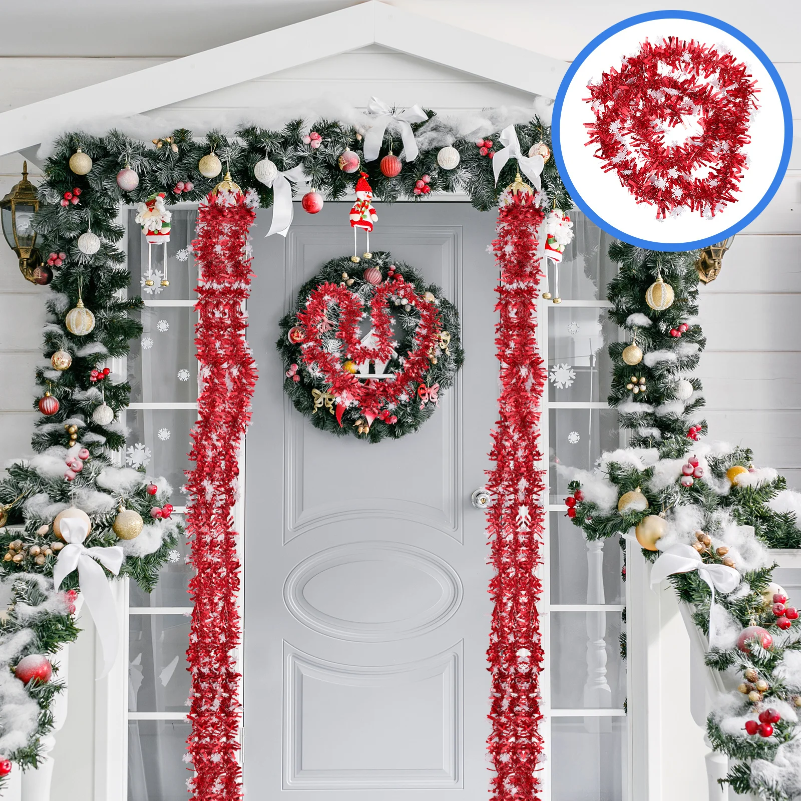 

5Pcs Christmas Tinsel Garlands Sturdy Wear-Resistant Long Size Xmas Wall Door Hanging Decorative Props Christmas Tinsel Garlands