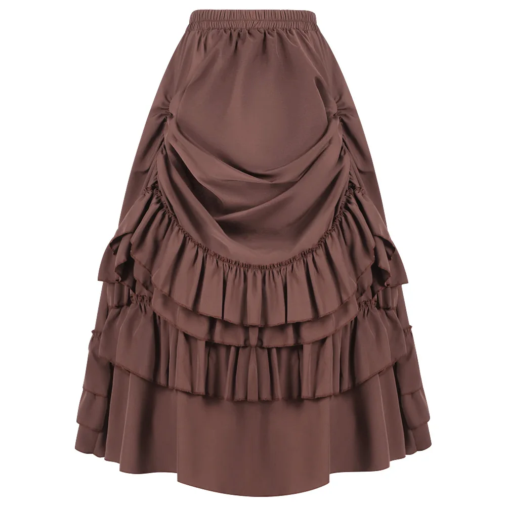 

Brown Cotton Ruffles Long Asymmetrical Victorian Gothic Skirt Hot Sexy y2k Clothes Steampunk Cosplay Women Vintage Skirts 2024