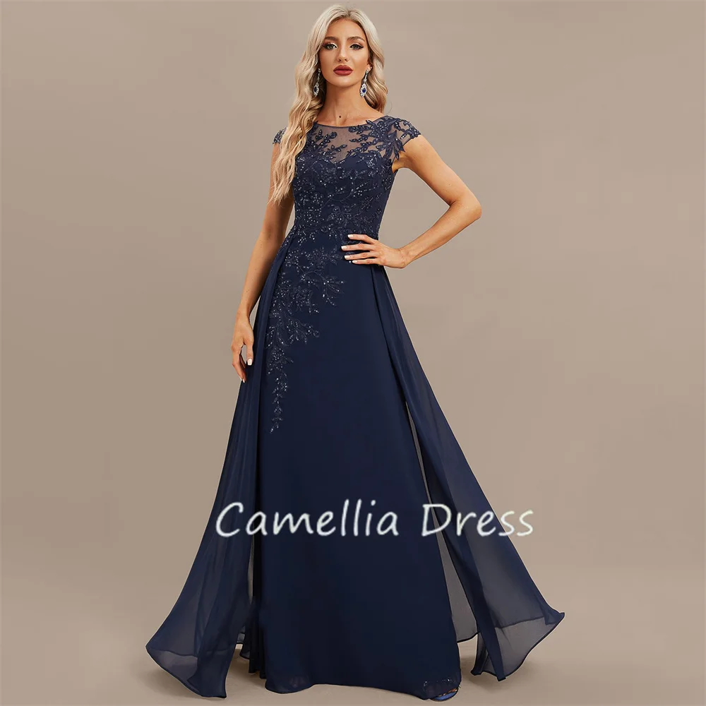 

Elegant A-line Evening Dresses Scoop Neck Prom Dresses Floor-Length Chiffon Lace Formal Dresses Vestidos De Fiesta فساتين السهرة