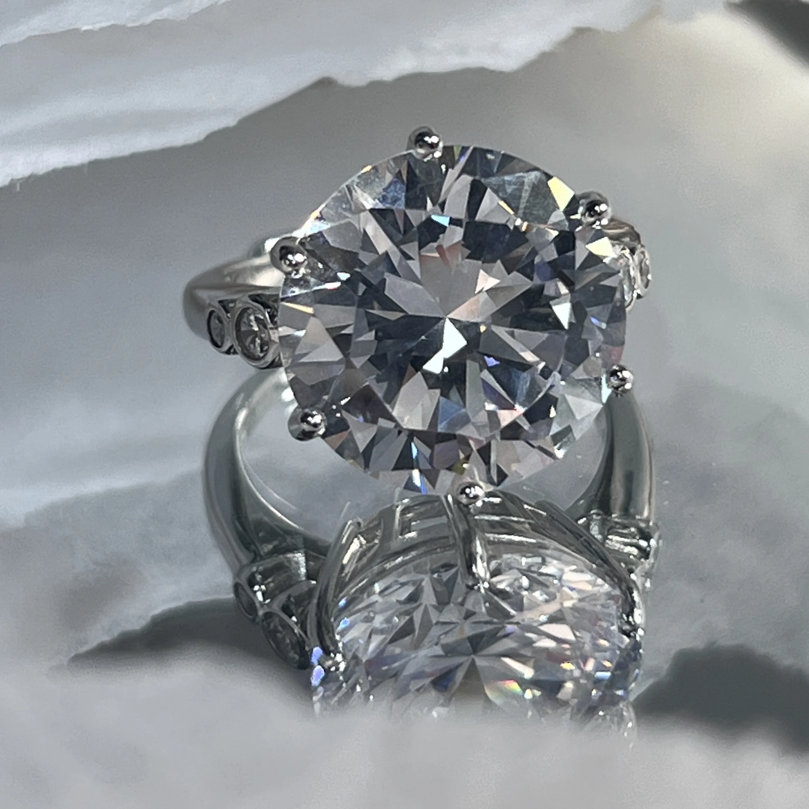 

925 sterling silver round zircon diamond ring, adjustable ring