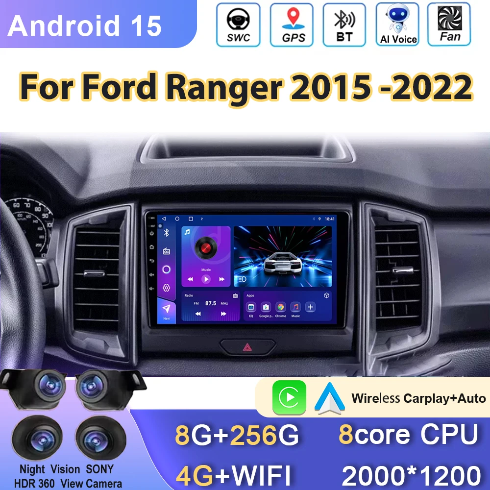 

Android Auto For Ford Ranger 2015 2016 2017-2022 Car radio GPS navigation Stereo video Multimedia Player No 2Din DVD Head Unit