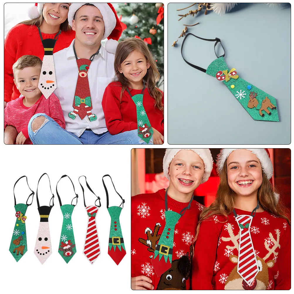 

5pcs Christmas For Kids Men Snowflake Funny Holiday Neckties Red Festive Party Set Novelty Ties For School Family Gatherings