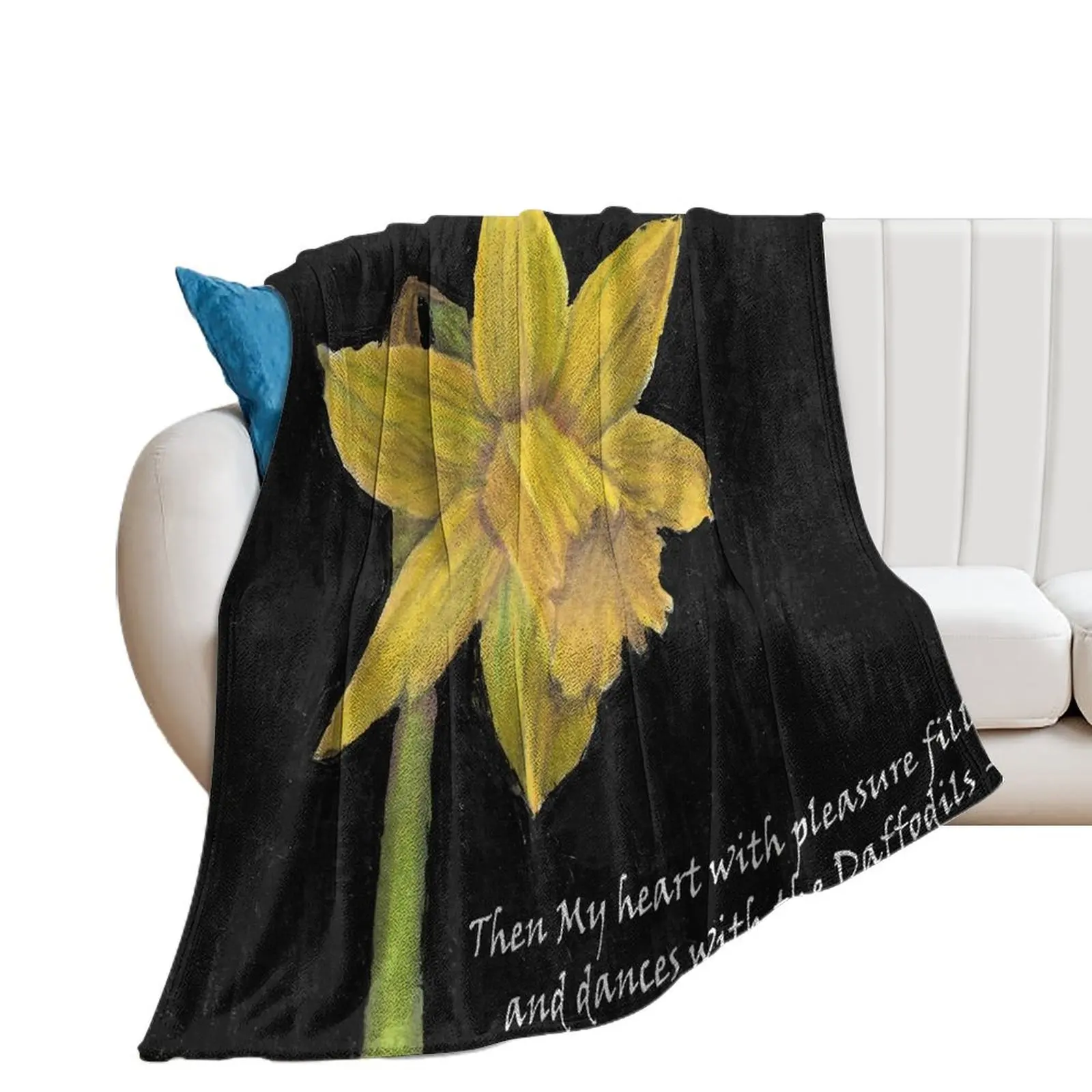 Daffodil drawing - Wordsworth Quote Throw Blanket Summer Furrys Extra Large Throw Quilt Blankets