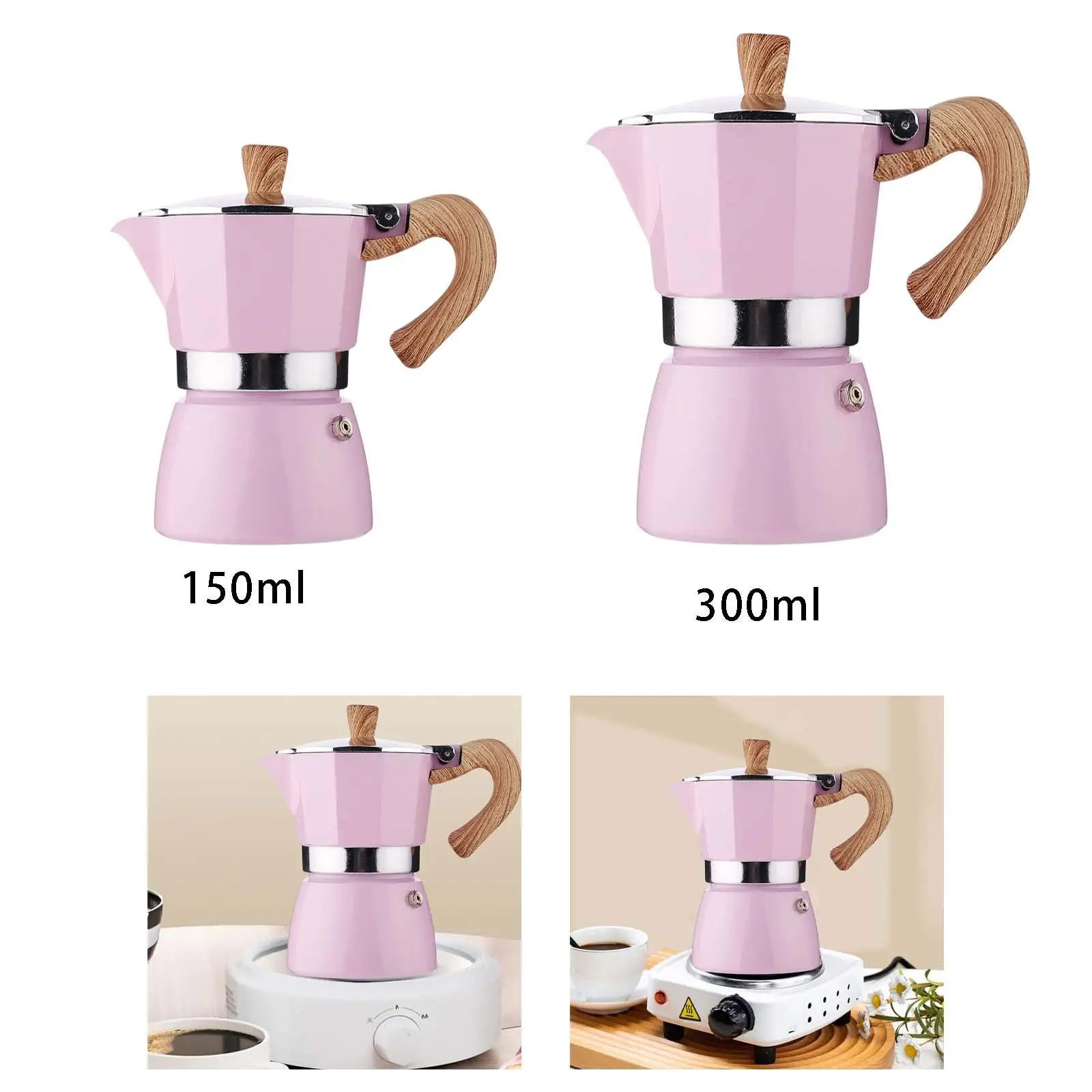 Aluminum Alloy Moka Pot Fashion Accessories Kettle Manual Pink Portable Octagonal for Restaurant Traveling Home Use Cafe Camping