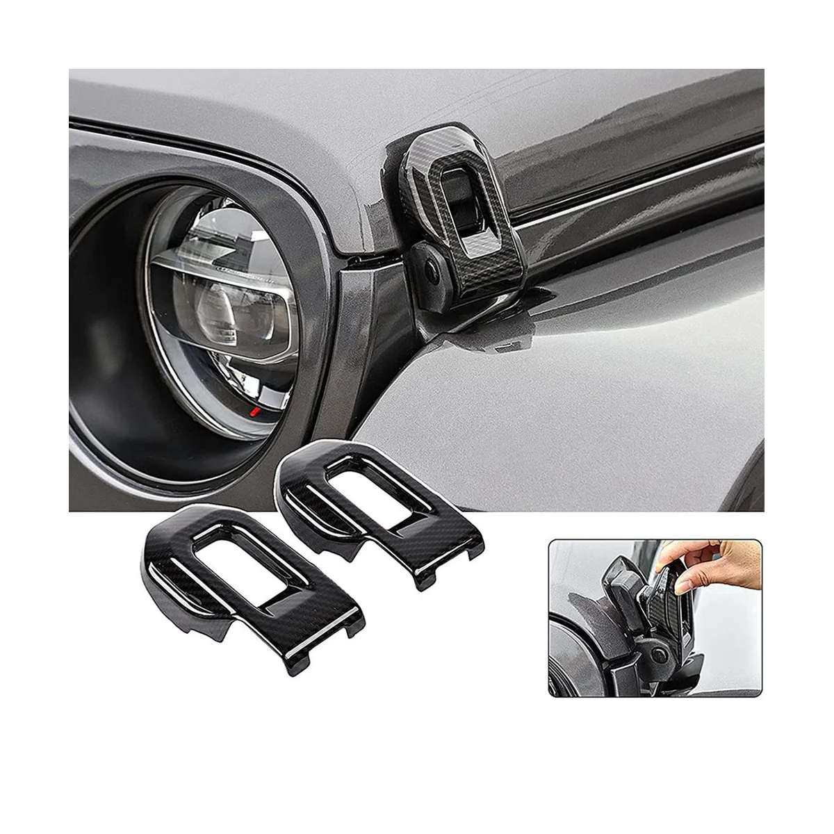 Cubierta decorativa para pestillo de capó de piezas, accesorio de fibra de carbono ABS para Jeep Wrangler JL JLU gladiador JT 2018-2023, 2 unidades