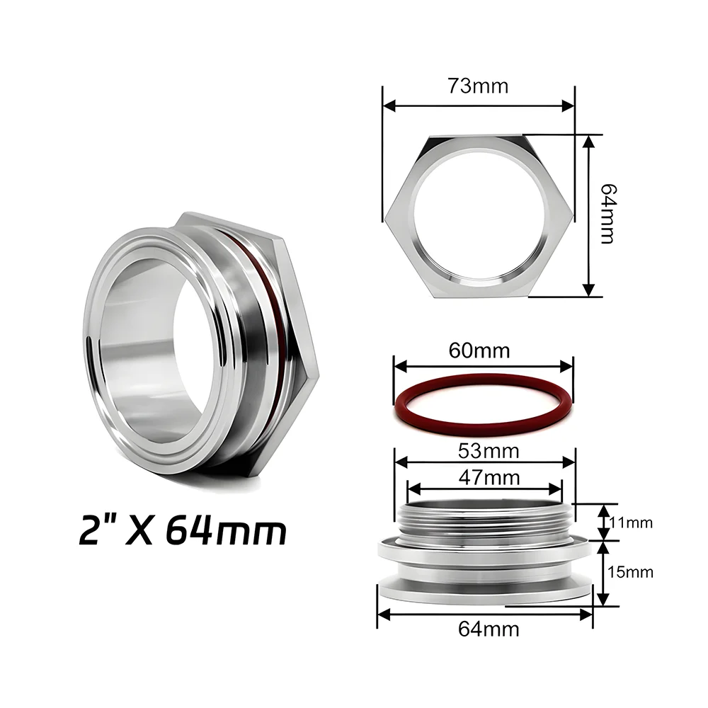 Sanitary Food Grade 304 Stainless Steel Quick-install Tank Bulkhead Fitting 1.5\