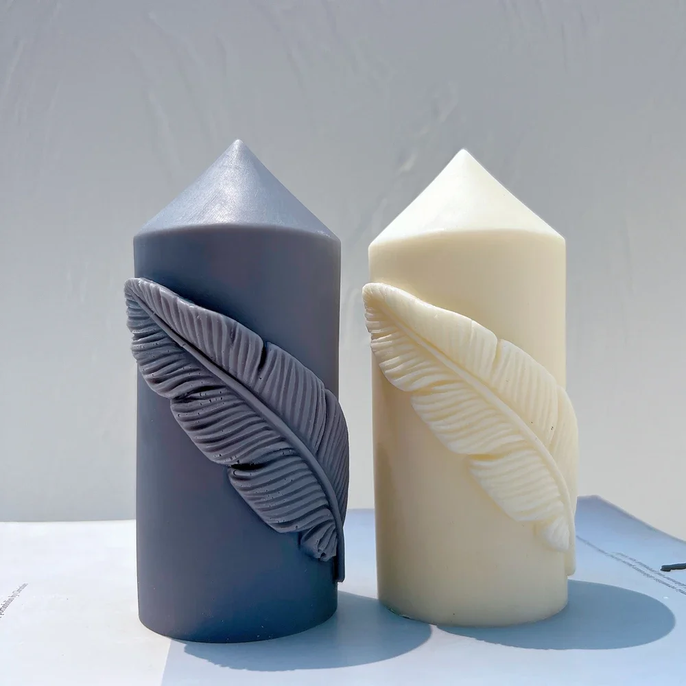 Feather Pillar Candle Silicone Molds Geometric Column Sculptured Mould Cone Pillar Wax Candles Mold For Art Deco