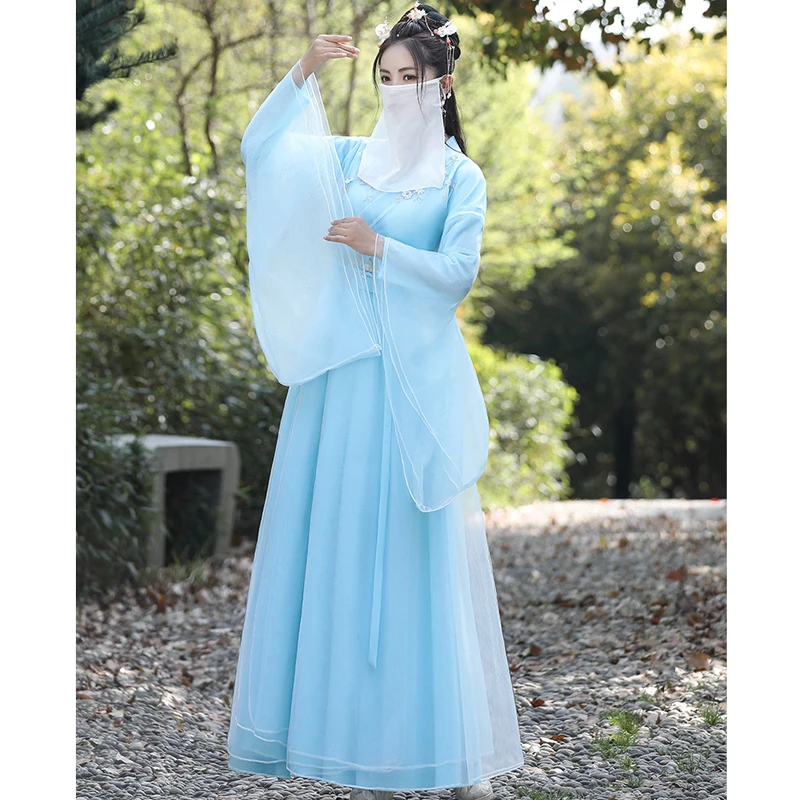 Women Wide Sleeve Ancient Fairy Hanfu Dress Modern Style Princess Clothes Travel Chinese Traditional Blue Tang Dynasty Suits