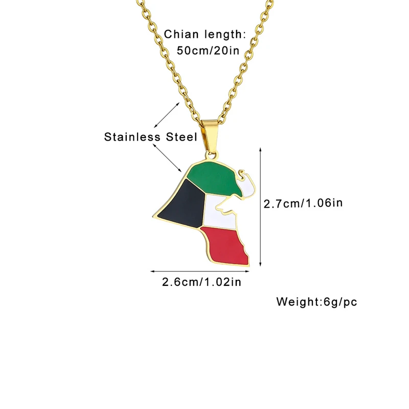 Fashion Kuwait Map Flag Pendant Necklace For Women Men Charm Gold Silver Color Party Stainless Steel Kuwaiti Jewelry