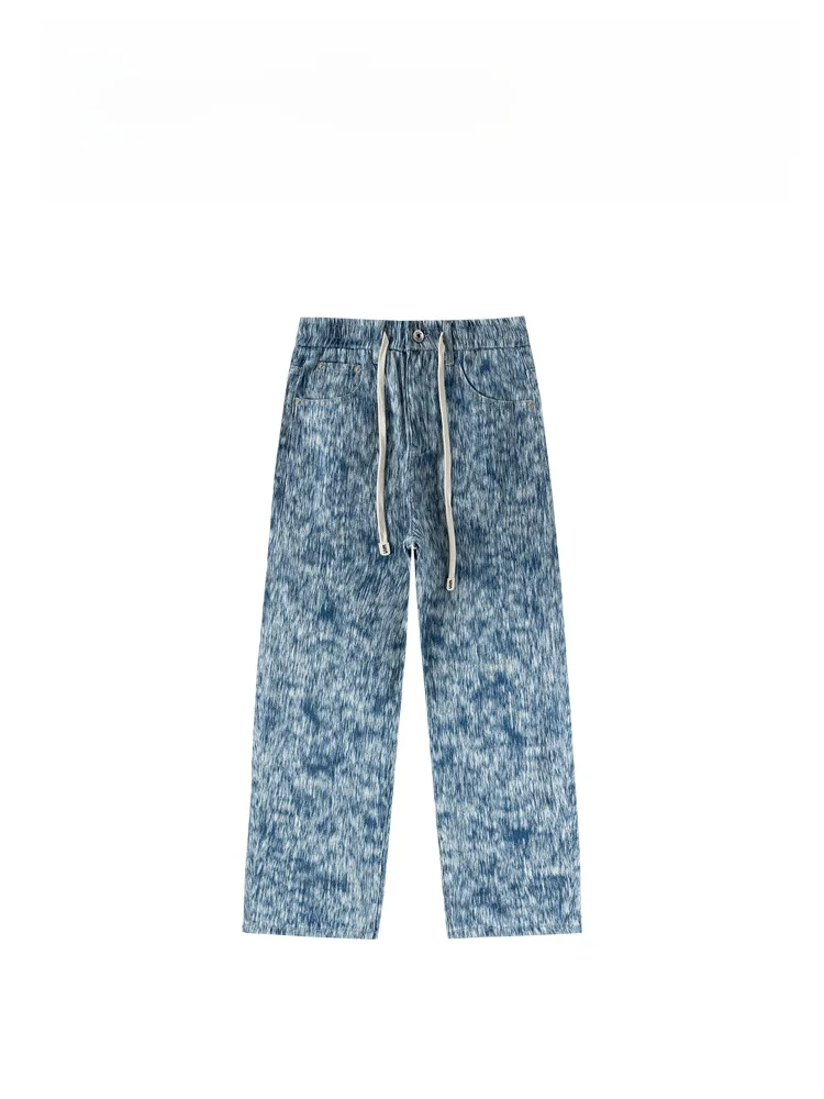 

Модные синие мужские джинсы BAIRBAOLIY с вышивкой, свободного кроя, с завязками, из дышащей смесовой ткани (хлопок/полиэстер)