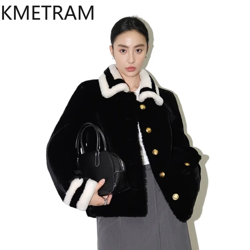 

Двусторонняя меховая куртка из натуральной меховой шерсти мериноса, женская модная черная короткая шуба из натурального меха, зимняя женская одежда 2025 abrigos