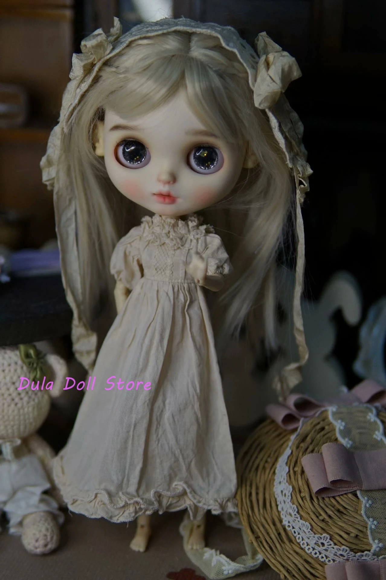 Dula Doll Clothes for Blythe Tea dyed retro long skirt and headband ob24 ob22 Landazz Landoudou Bjd Doll