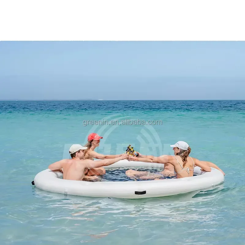 GREEN Manufacturer Custom Portable Floating Dock Water Hammock Lounger Pool Inflatable Water Hammock with Mesh Center