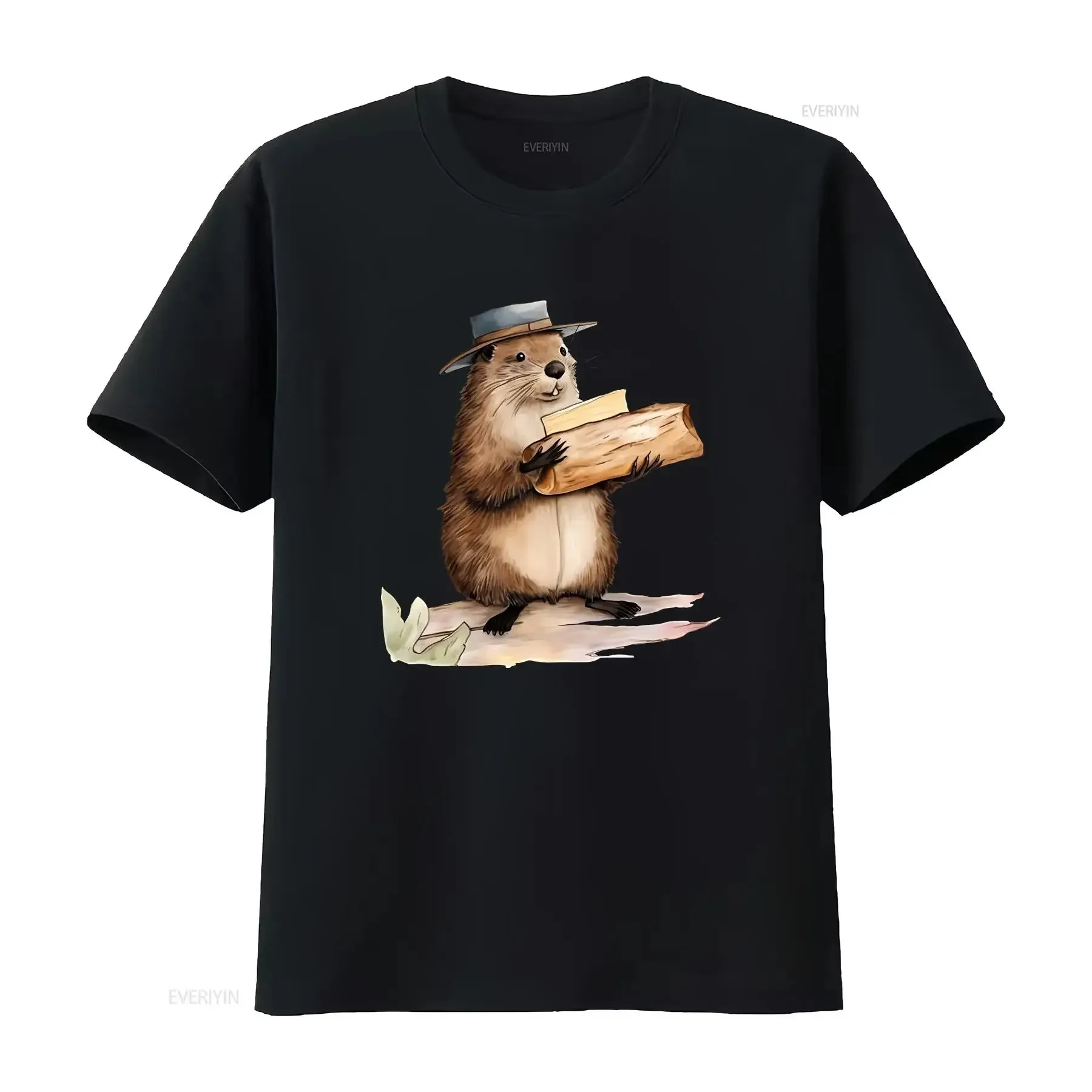 

Beaver Haul Cotton T Shirt vintage Washed Casual Top For Everyday Wear Breathable Versatile fashion Unisex Slightly Soft