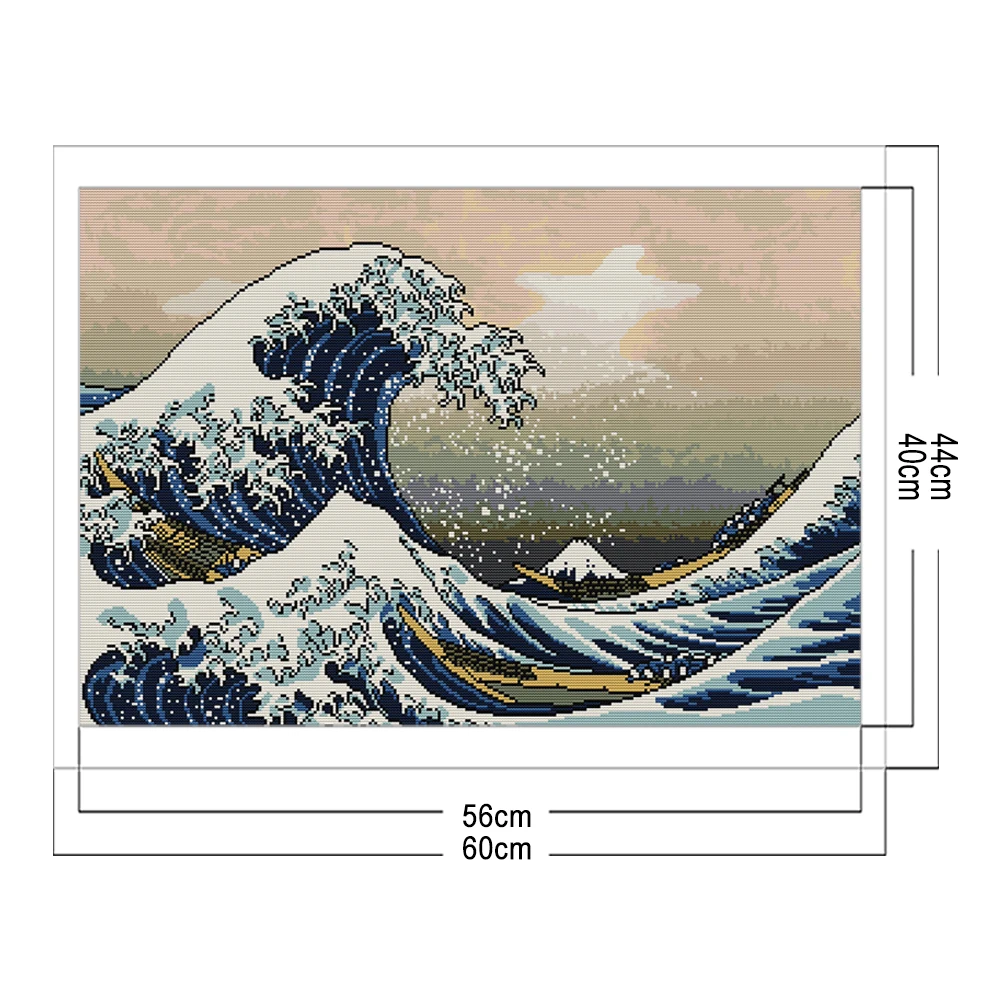 

14CT DIY Kanagawa Wave Scenery Stamped Embroidery Full Cross Stitch Needlework