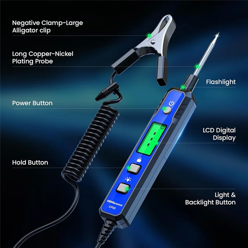A76X-Automotive-testlicht, 0,8 V-100 V spanningsstroomcircuitsondetester met zoemer, bidirectionele spanningstester