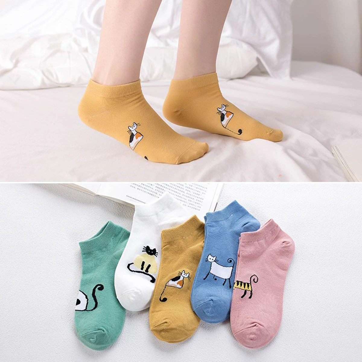 5 Paar Damen- und Mädchen-Socken aus Baumwolle mit niedlichen Cartoon-Motiv, kurze Sommer-Söckchen – Detail 28