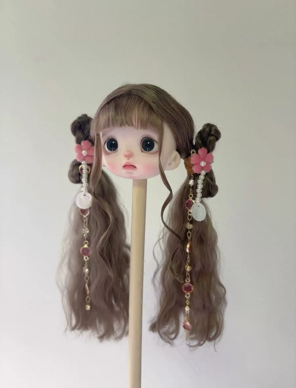 Hair for doll 14cm doll wig brown hard shell ob11 mohair wig free shipping
