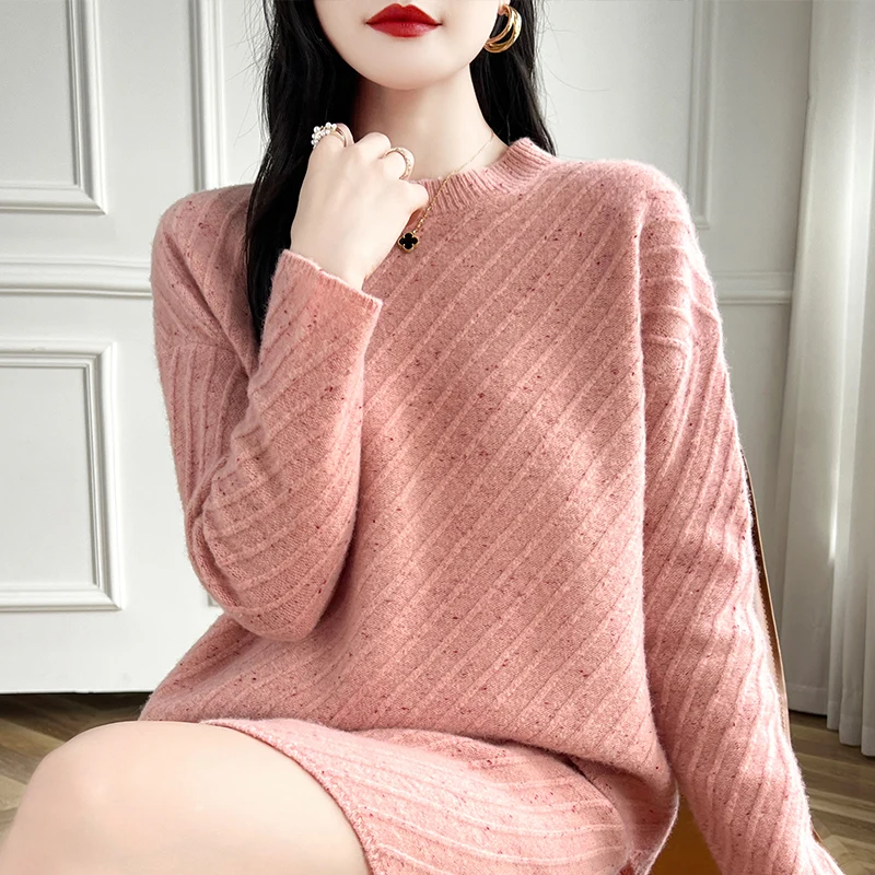 Fashion Knitted Set Women's Long Sleeve Sweater Bag Hip Skirt Two Piece Set Loose Top Short Skirt Women's 100 Pure Wool Set New