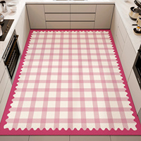 Kitchen Flannel Carpet Pink Plaid Dining Room Large Area Rug Fresh Non Slip Anti Pollution Floor Mat Modern Home Balcony Rugs