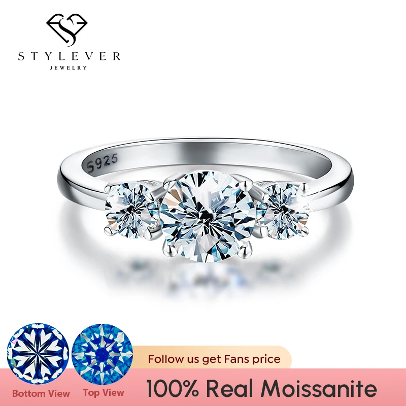 Stylever Shiny Real 1CT D Color Moissanite Diamond Wedding Rings For Women Original 925 Sterling Silver Luxury Quality Jewelry