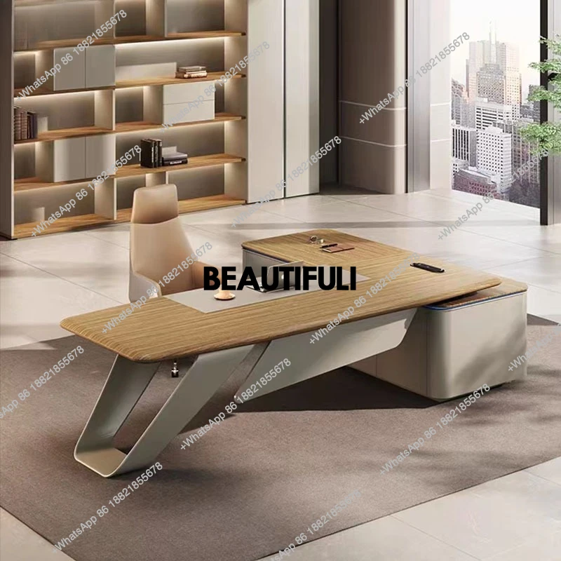 boss desk solid wood large desk office furniture table chair combination with bookcase office manager computer desk