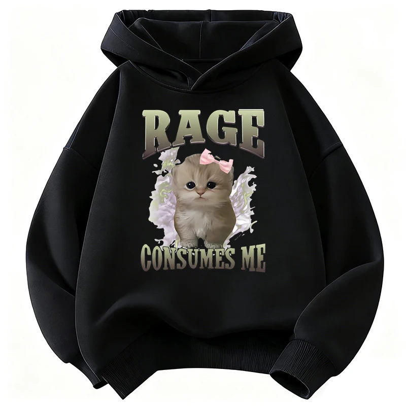 Rage Consumes Me Kawaii Cat Hoodie Kinder-Sweatshirt, süßer Harajuku-Kapuzenpullover für Jungen und Mädchen, Herbst, Frühling, lässige Hoodies