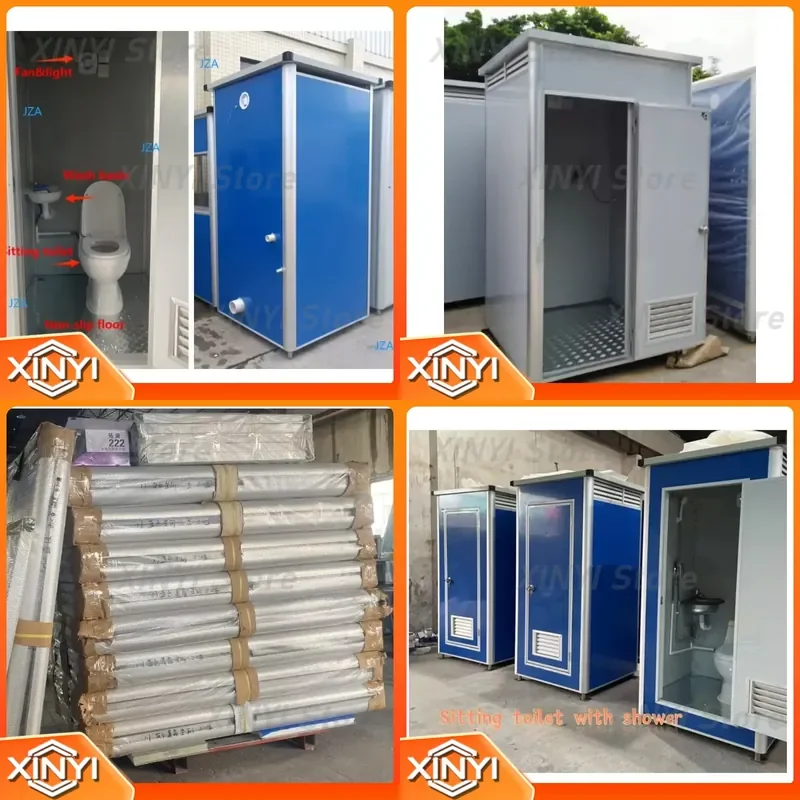 Prefabricated Shower Cabin for Outdoor Public Bathroom Mobile Portable Toilet Unit for Single Double Use White Blue Gray