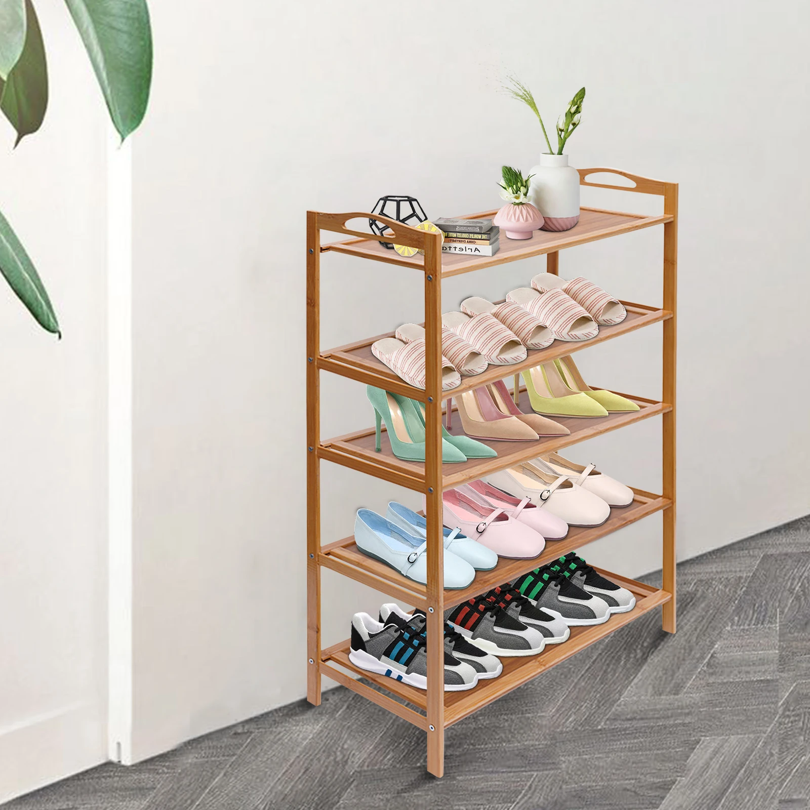 

Adjustable 5 Tiers Shoe Rack Organizer Stand Natural Bamboo Wooden Storage Shelf Shoe Rack Brown USA