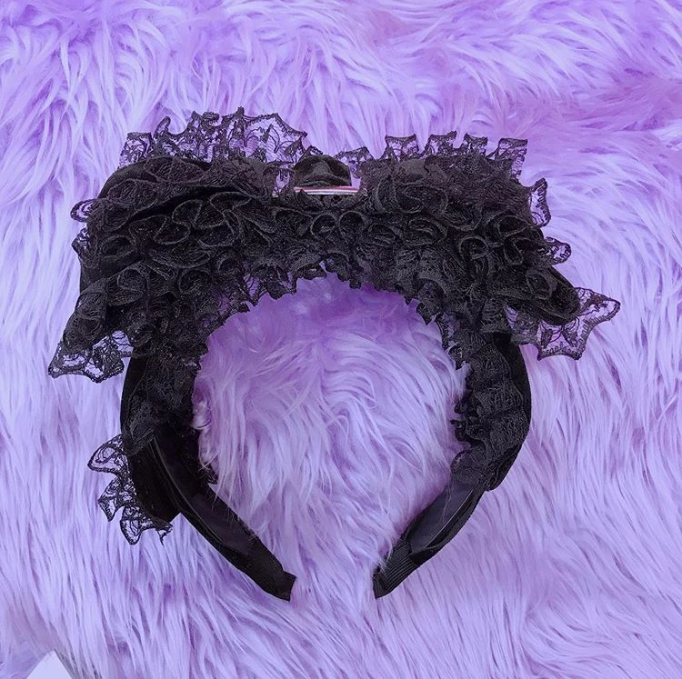 

Японская милая и милая повязка на голову ручной работы в стиле Харадзюку, мягкая легкая кружевная повязка в стиле Лолиты с большой бабочкой, бархатная повязка на голову для женщин