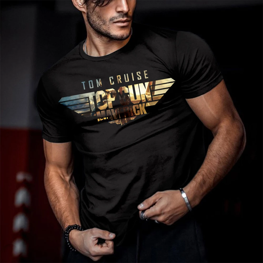

2023 Summer Men's TOP GUN Large Vintage T-shirt Men's Movie 3D Printed Black Short Sleeve T-shirt Top Fashion Casual O Collar Su