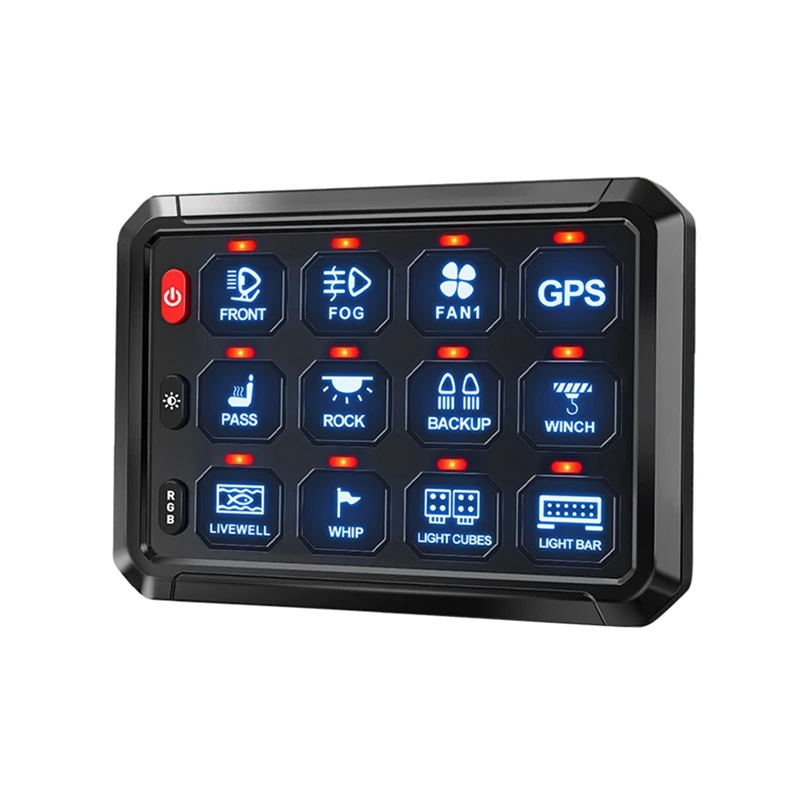 12 Gang Switch Panel Bluetooth RGB Switch Pod 12V Switch Panel For Car Truck Offroad RV Campers Van SUV UTV ATV