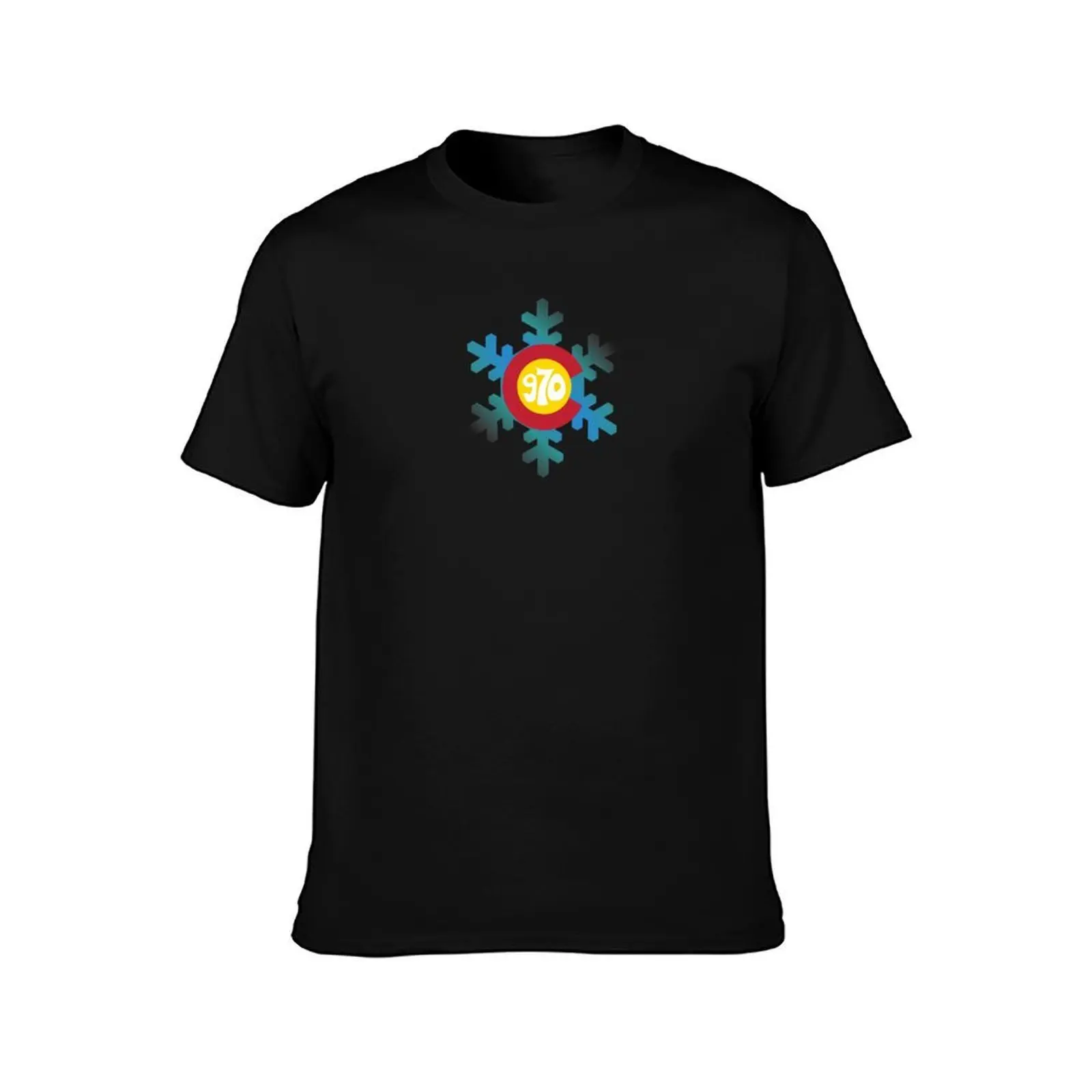 Hand Drawn Colorado Flag Snowflake 970 Area Code T-Shirt, Summer Casual Cotton Tee, Oversized Streetwear Tops, Unisex Men Women