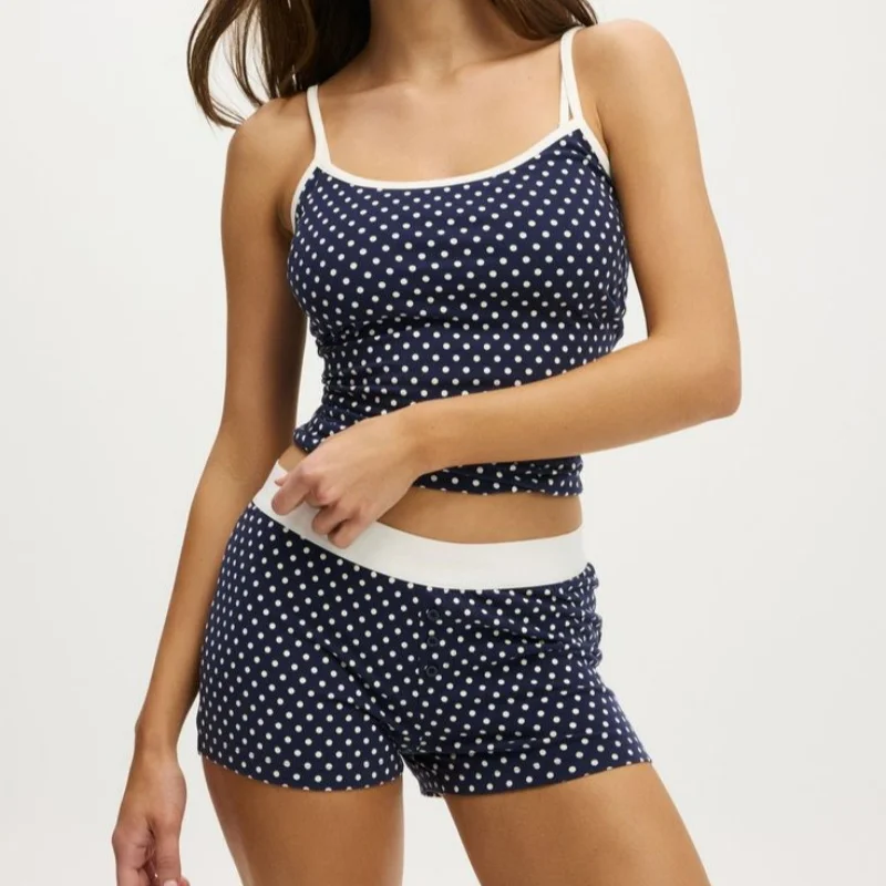 المرأة لطيف البولكا نقطة 2 قطعة كامي مجموعة Y2K بيجامة مجموعات المحاصيل كامي أعلى صالة السراويل مطابقة وتتسابق 2026 الصيف