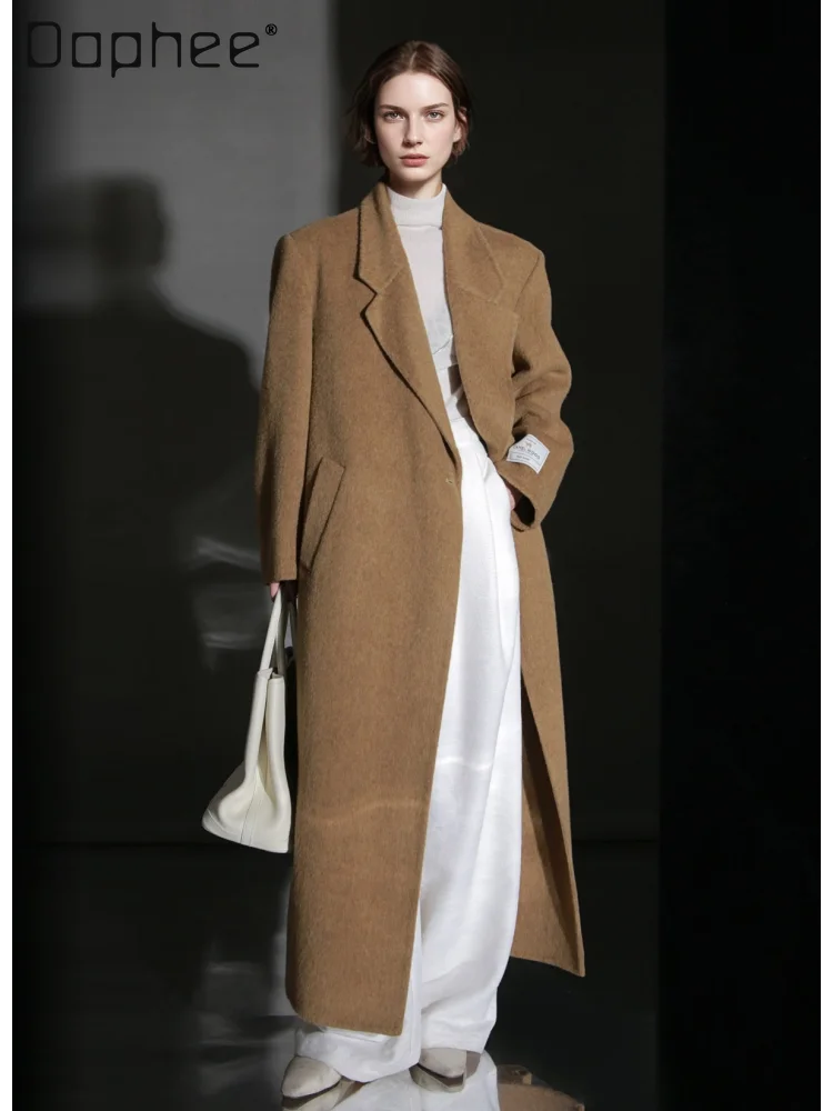 เสื้อโค้ทขนสัตว์สไตล์คลาสสิกแบบกระดุมเดียวสำหรับผู้หญิง เสื้อโค้ทขนสัตว์สองด้าน ความยาวปานกลาง แฟชั่นฤดูหนาวสำหรับเดินทาง เสื้อโค้ทระดับไฮเอนด์