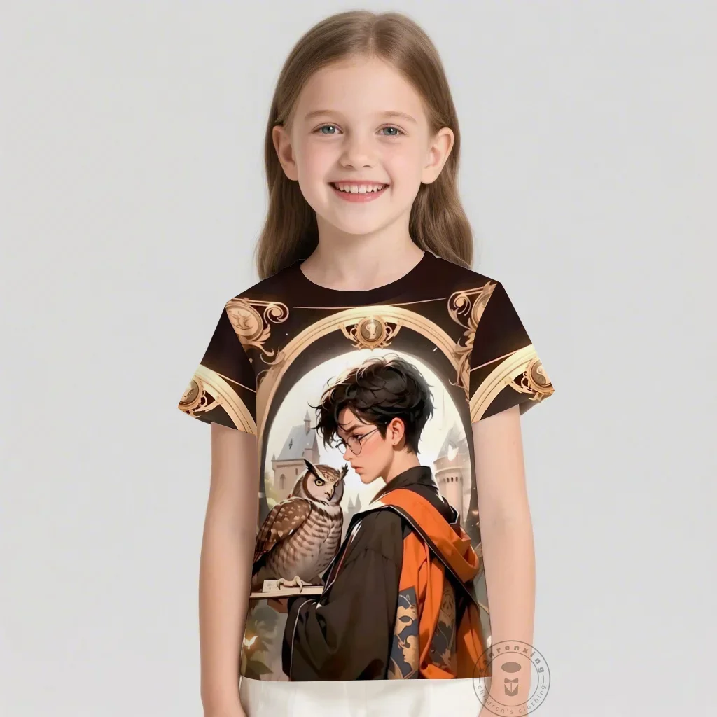تي شيرت أنيمي هاري بوتر ثلاثية الأبعاد طباعة الاطفال تي شيرت موضة عادية الكرتون الجولة الرقبة تي شيرت صبي فتاة ملابس الأطفال تيز القمم