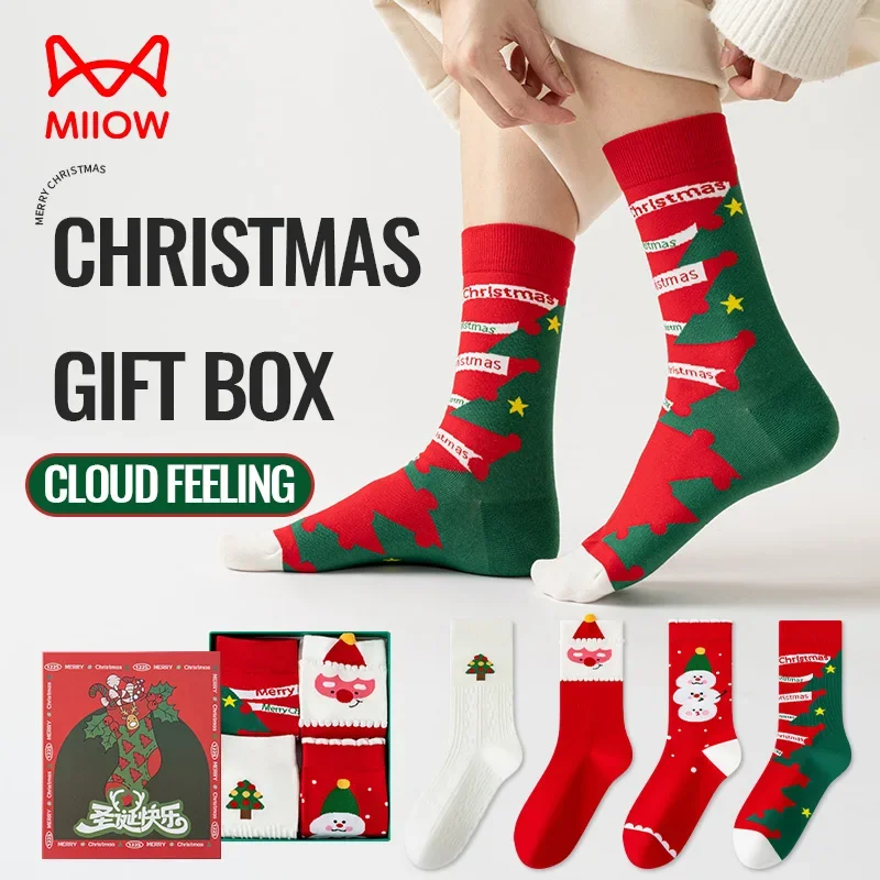 

MiiOW Christmas Gift Box Cotton Socks Fashion Funny Sock Santa Claus Snowman Cute Cartoon Trendy Long Sock Couples Sock New Year