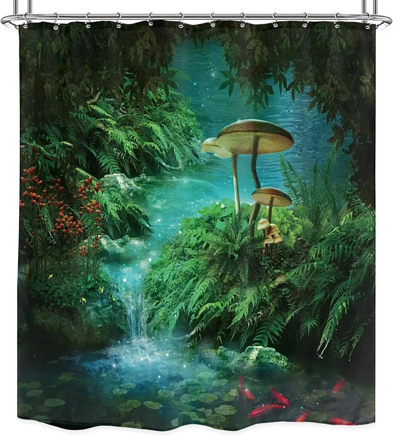 Fantasy Forest Shower Curtain Set Mystery Fairy Forest  Mushroom Flower Plant Home Bathroom Decor Curtains  Bath Accessory Set