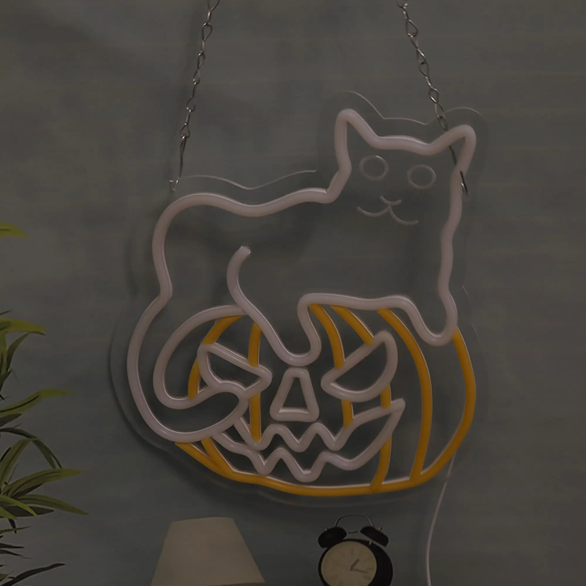 Halloween Kat op Pompoen Neon Sign Dimbaar LED Licht Muur Decor voor Halloween Party Speelkamer Man Cave Game Room Bar Halloween G