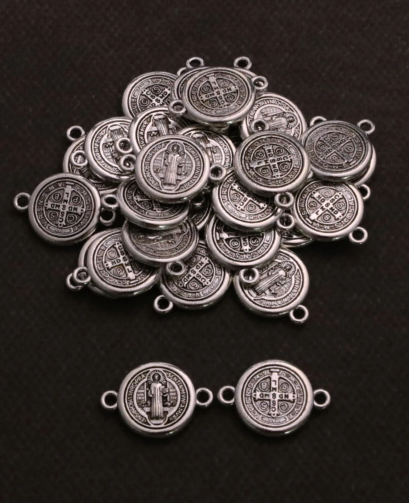20Pcs Saint Benedict Medal Christian Exorcism St.Benedict Charm 2 Holes Connector Bead for Bracelet DIY Making Accessories image 5