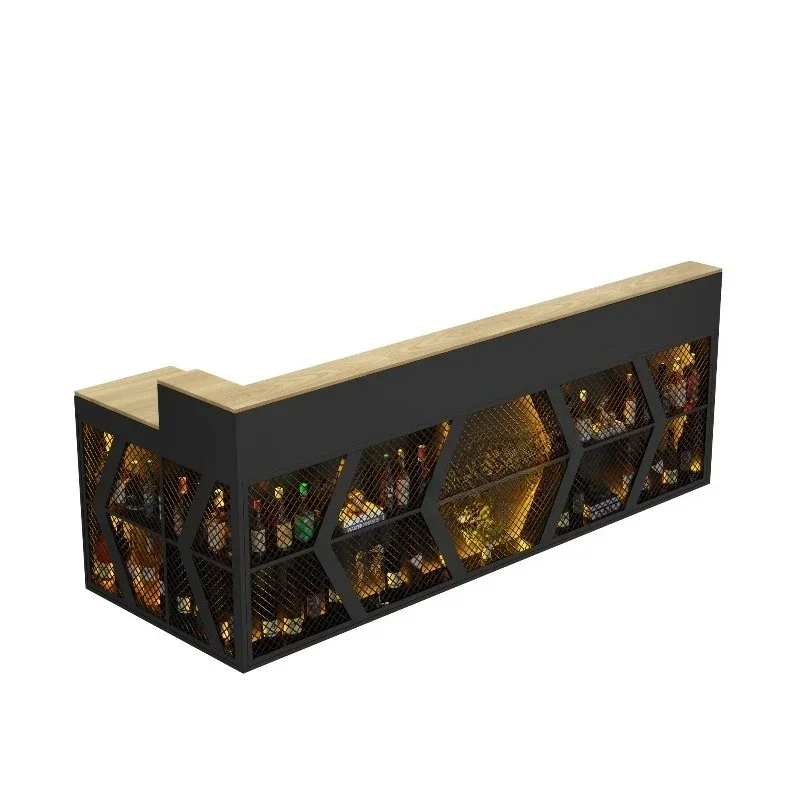 Modern Wooden Coffee Shop Nightclub Bar Furniture Set Reception Desk Bar Counter Design for Home Decor