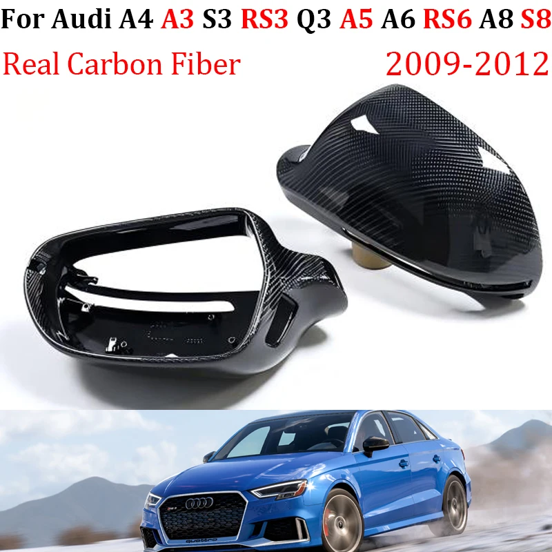 For Audi A3 S3 Q3 RS3 A4 B8 A5 A6 RS6 A8 S8 2009-2012 Real Carbon Fiber Car Side Mirror Covers Trim Cap Blind Spot Assist