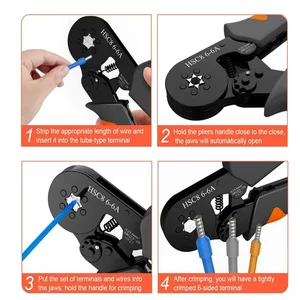 Kit Alat Crimping Ferrule Ratchet Heksagonal yang Dapat Disesuaikan Sendiri 23-10AWG Kit Crimper 0.25-6mm2 dengan Terminal Kawat 400-2000pcs 8 crimper kabel penjualan terbaik - №