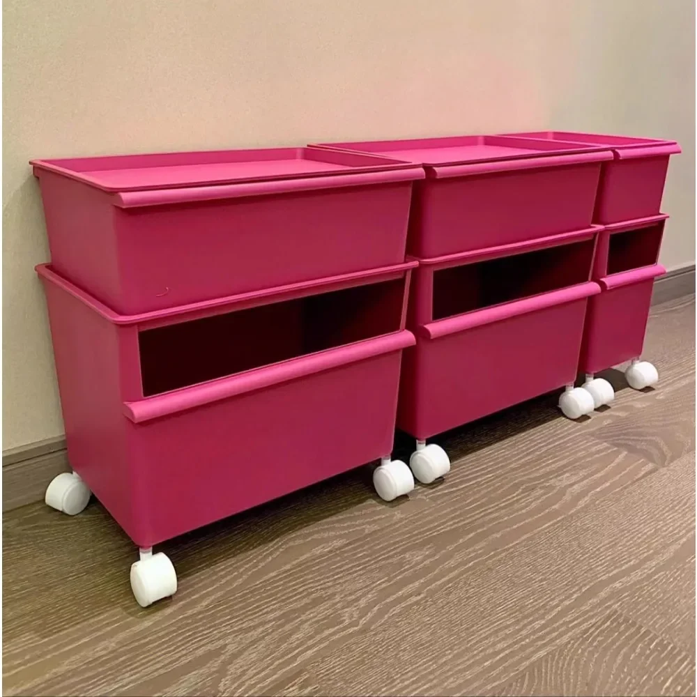 Huangyan Dongcheng Superstar plastic rose red storage box, folding wheeled finishing box, storage box, double-layer toy storage