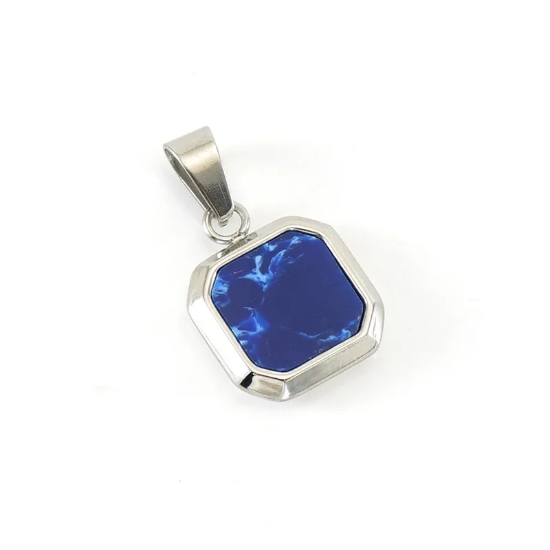 Square Colored Turquoise Pendant Black Stainless Steel 18K Gold Plated Charms For Women Necklace Accessories Jewelry Bulk Sale