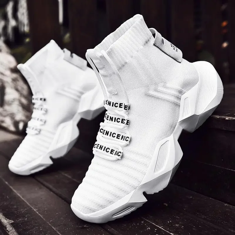 Plus Size High Top Massive Sports Sock Boot Men Sock Sneakers Men\'s Running Sport Shoes White Sports Shoes Men Knit Gym GME-1560