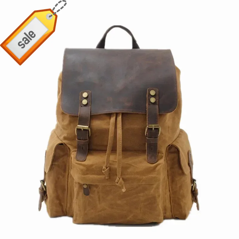 

M050 Multifunctional Leather Canvas Men Military Boy Girl Vintage School s Shoulder Laptop Backpacking