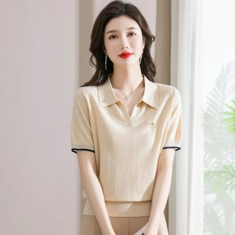 

Летний вязаный свитер, женские пуловеры Blusas Mujer De Moda 2026, вязаный женский свитер с коротким рукавом и лацканами, женские свитера TS784