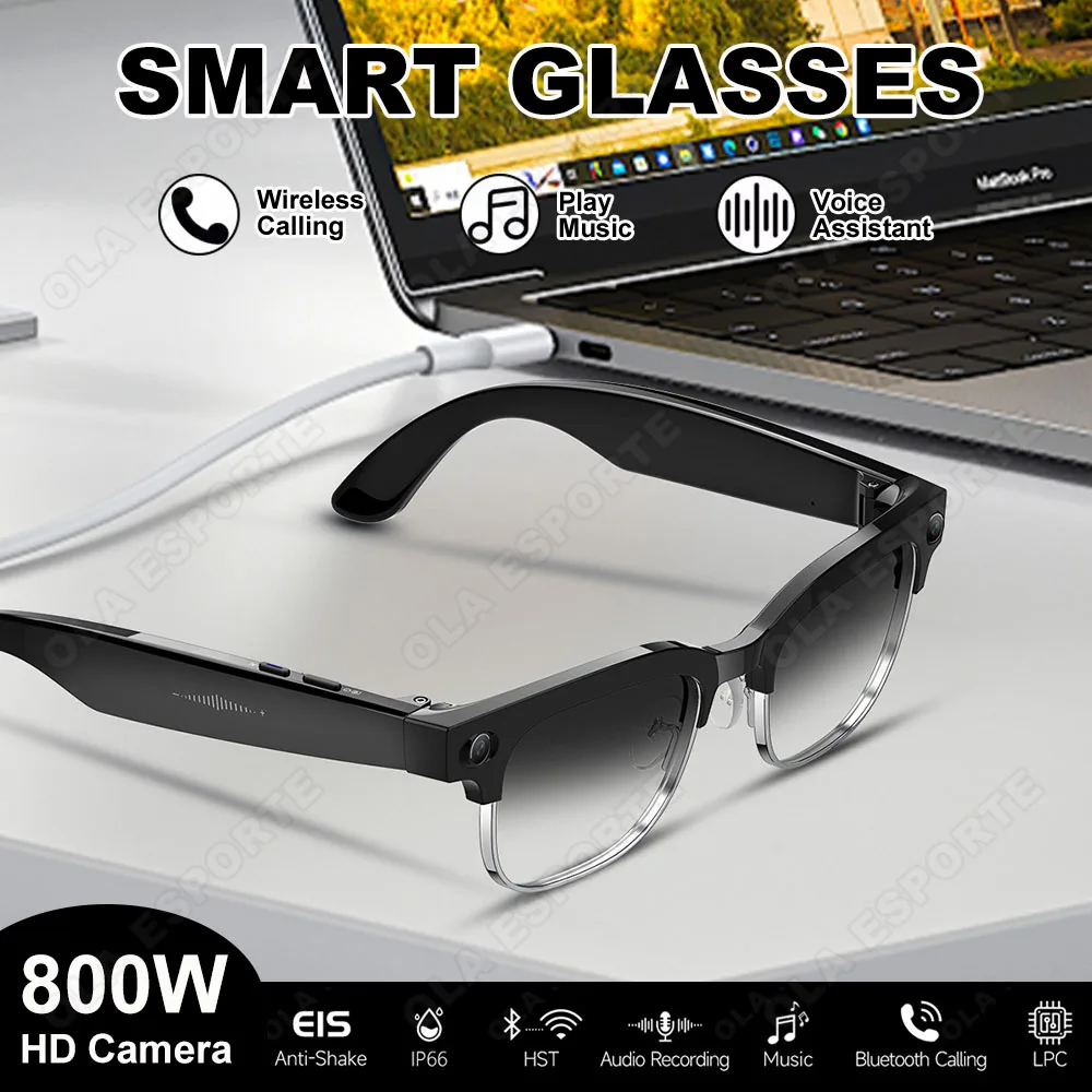 

New Smart Glasses 800W Camera Video Record Bluetooth Music Calling AI Voice Assistant Built-in Microphone And Speaker Sun Glass