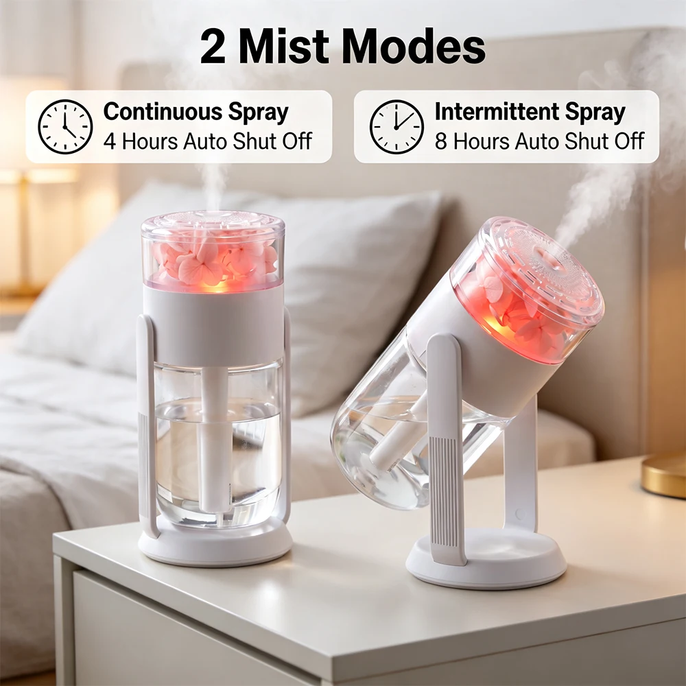Mini Humidifier Preserved Flower Humidifier USB Mini Cool Mist 360° Rotating Colorful LED for Bedroom Office Car